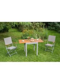 Merxx Gardenson Gartenklappsessel-Set , Grau, Silberfarben, Akaziefarben , Holz, Metall, Textil , Akazie , Hartholz , eckig , 57x92x60 cm , Fsc , klappbar , Gartenmöbel, Gartensessel, Gartenklappstühle