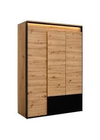 Voleo Drehtürenschrank , Schwarz, Eiche Artisan , Holzwerkstoff , 5 Fächer , 2 Schubladen , F , 140x200x55 cm , Beimöbel erhältlich, griffloses Öffnen, Beleuchtung , Schlafzimmer, Komplette Schlafzimmer und Serien, Schlafzimmerserien
