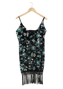 Missguided Sommerkleid Damen Gr. 40 Schwarz Blumen Fransen Boho Freizeit