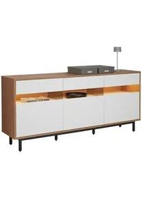 home24 Sideboard , Weiß, Eiche Artisan , Glas, Holzwerkstoff , Buche , 3 Schubladen , 190x85x45 cm , Beimöbel erhältlich, stehend , Wohnzimmer, Wohnwände, Wohnwand-Serien
