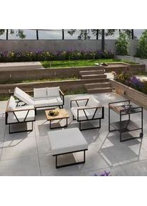 Loungegarnitur Loretta Creme Metall/Holz/Outdoorstoff