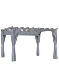 Outsunny 3.6 x 3m Outdoor Pergola Gazebo Retractable Canopy Garden Shelter Sun Shade Party with Curtains, Aluminum, Dark Grey | Aosom Ireland
