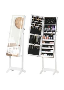 HOMCOM Mirror Jewelry Cabinet with LED Light, Three Storage Boxes & Five Shelves Storage for Make-up, Perfumes, Jewellery, Lockable, White | Aosom Ireland