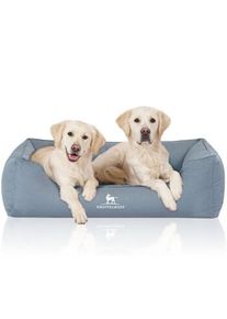 Knuffelwuff Orthopädisches Wasserabweisendes Hundebett Leon aus Velours mit Handwebcharakter hellblau XL