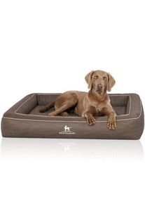 Knuffelwuff Orthopädisches Hundebett aus Laser gestepptem Kunstleder Montego braun/ grau XL