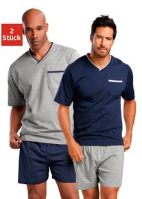 Heren Pyjama in marine, grijs gemêleerd ,maat 44/46, WITT, 100% Katoen