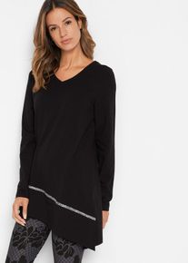 Longshirt med asymmetriskt snitt och glitter - svart - storlek 40/42 (M) - bonprix