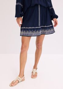 Minikjol med broderi - blå - storlek 40 - bonprix