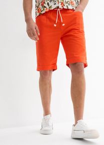 Dra på-bermudas i linneblandning normal passform - orange - storlek 48 - bonprix