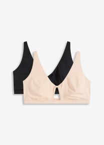 Bralette i bomull (2-pack) - beige - storlek 36/38 (S) - bonprix