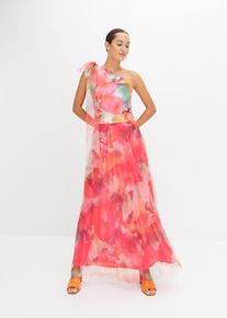 One shoulder-klänning med plisserad tyllkjol - stark rosa - storlek 40 - bonprix