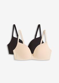 Push up-BH utan bygel med bomull (2-pack) - svart - storlek 90A - bonprix