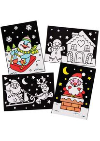 Colour-in Christmas Fuzzy Art Pictures (Pack of 10) Christmas Crafts, 10 Assorted Designs, Black Velvet Outlines