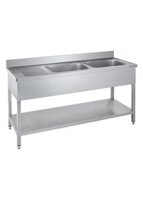 GastroHero Evier Basic 16x6 avec 2 cuves à droite, évier Gastro, fond inox| Professionnel | HoReCa | CHR
