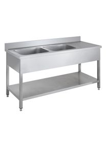 GastroHero Evier Basic 16x6 avec 2 cuves à gauche, Evier Gastro, fond en inox| Professionnel | HoReCa | CHR