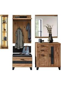 Linea Natura Garderobe , Grau, Eichefarben , Holz, Textil, Holzwerkstoff , 7-teilig , Wildeiche , massiv , 215x199x38 cm , Garderobe, Garderoben-sets & Serien, Garderoben-sets