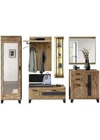 Linea Natura Garderobe , Grau, Eichefarben , Holz, Textil, Holzwerkstoff , 8-teilig , Wildeiche , massiv , 293x203x38 cm , Garderobe, Garderoben-sets & Serien, Garderoben-sets