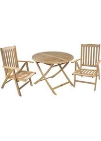 Gardenson Gartenset , Teakfarben , Holz , 3-teilig , Teakholz , Hartholz , 62x103.5x61 cm , Tisch klappbar, Stuhl klappbar, UV-beständig, wetterbeständig , Gartenmöbel, Gartengarnituren
