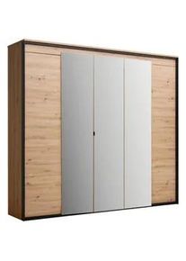 Voleo Drehtürenschrank , Schwarz, Eiche Artisan , Metall, Holzwerkstoff , 6 Fächer , F , 251x227x59 cm , Beimöbel erhältlich, Beleuchtung , Schlafzimmer, Komplette Schlafzimmer und Serien, Schlafzimmerserien