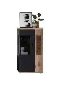 Stylife Highboard , Graphitfarben, Eichefarben , Metall , 3x Holz/ 1x Glas Fächer , E , 75x146x37 cm , Beimöbel erhältlich , Wohnzimmer, Wohnwände, Wohnwand-Serien