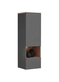 Hom´in Hom`in Hängevitrine , Graphitfarben, Eiche Artisan , Holzwerkstoff , 3 Fächer , F , 40x126x37 cm , Beimöbel erhältlich, hängend, Beleuchtung , Wohnzimmer, Wohnwände, Wohnwand-Serien