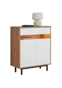 home24 Highboard , Weiß, Eiche Artisan , Holzwerkstoff , Buche , 2 Fächer , 1 Schubladen , E , 90x108x45 cm , Beimöbel erhältlich, stehend , Wohnzimmer, Wohnwände, Wohnwand-Serien