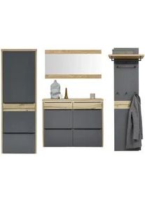 Dieter Knoll Collection Dieter Knoll Garderobe , Grau, Eichefarben , Holz, Holzwerkstoff , 4-teilig , Eiche , furniert, massiv , 270x200x32 cm , Goldenes M, Made in Germany, DGM-Klimapakt , Garderobe, Garderoben-Sets & Garderoben-Serien