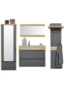 Dieter Knoll Collection Dieter Knoll Garderobe , Grau, Eichefarben , Holz, Holzwerkstoff , 5-teilig , Eiche , furniert, massiv , 270x200x32 cm , Goldenes M, Made in Germany, DGM-Klimapakt , Garderobe, Garderoben-Sets & Garderoben-Serien