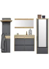 Dieter Knoll Collection Dieter Knoll Garderobe , Grau, Eichefarben , Holz, Holzwerkstoff , 4-teilig , Eiche , furniert, massiv , 270x200x32 cm , Goldenes M, Made in Germany, DGM-Klimapakt , Garderobe, Garderoben-Sets & Garderoben-Serien