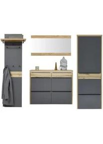 Dieter Knoll Collection Dieter Knoll Garderobe , Grau, Eichefarben , Holz, Holzwerkstoff , 4-teilig , Eiche , furniert, massiv , 270x200x32 cm , Goldenes M, Made in Germany, DGM-Klimapakt , Garderobe, Garderoben-Sets & Garderoben-Serien