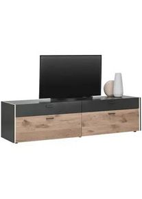 Hom´in Hom`in Lowboard , Grau, Eichefarben , Kunststoff , 2 Schubladen , F , 200x50x44 cm , FSC Mix , Frontbeleuchtung , Wohnzimmer, Wohnwände, Wohnwand-Serien