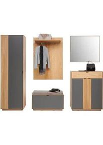 Linea Natura Garderobe , Grau, Eichefarben , Holzwerkstoff, Holz, Textil , 6-teilig , Asteiche , furniert, massiv , 250x200x42 cm , Garderobe, Garderoben-Sets & Garderoben-Serien