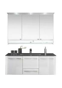 Leonardo Living Badezimmer , Grau, Weiß Hochglanz , Metall , 6 Fächer , 2,2 Schubladen , 132 cm , Made in Germany , hängend, Zusatzausstattung erhältlich, erweiterbar, Typenvielfalt , Badezimmer, Badmöbelsets & Badmöbelserien, Badmöbel-Sets
