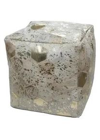 Kayoom Pouf , Creme, Goldfarben , Leder , Echtleder , Patchwork , Füllung: Polystyrol , 45x45x45 cm , Wohnzimmer, Sessel, Hocker & Hockerbänke, Poufs