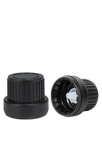 Dropper cap 2 mm sort (DIN18, UT18) med tamper-evident ring. Dr&aring;bet&aelig;ller med...