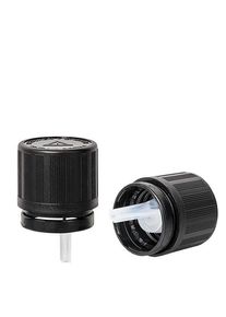 Dropper cap 1mm sort (DIN18, UT18) Børnesikring med manipulationssikker ring....
