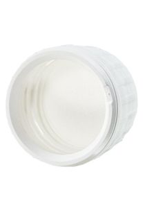 Skruelåg hvid EPE-forsegling med manipulationssikker ring PP28 ApoGlas. Farma...