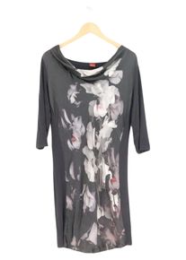 Olsen Sommerkleid Damen Gr. 38 Midi Seide Grau Floral Elegant Freizeit