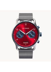 deTomaso Men's Watch - Silver Red - Chronograph, case made of surgical steel, sapphire-hardened mineral glass, Mesh Strap, 42mm diameter, Japanese quartz