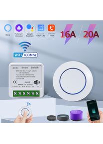 Tuya WiFi Smart Switch 100-240V 16A 20A 433Mhz Receiver Wireless Remote Control Mini Round Panel Switch Work Alexa Google Home