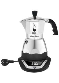 Bialetti Moka Timer elektrischer Perkolator Espressokocher Espressokanne 3 Tassen schwarz silber
