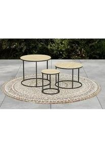 Ambia Garden Garten-Beistelltischset , Akaziefarben , Holz, Metall , 3-teilig , Akazie , massiv , rund , rund , 76x56x36 cm , Gartenmöbel, Gartentische, Balkontische