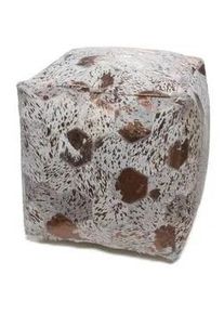 Kayoom Pouf , Creme, Chromfarben , Leder , Echtleder , Patchwork , Füllung: Polystyrol , 45x45x45 cm , Wohnzimmer, Sessel, Hocker & Hockerbänke, Poufs