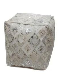 Kayoom Pouf , Creme, Grau, Silberfarben , Leder , Echtleder , Karo , Füllung: Polystyrol , 45x45x45 cm , Wohnzimmer, Sessel, Hocker & Hockerbänke, Poufs