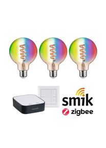 Paulmann Startsæt til attraktiv pris Smart Home Zigbee 3.0 LED-pære Filament G95 RGBW + Gateway smik + Switch