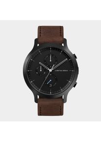 Orologio Cronografo da Uomo - Nero - Cassa in Acciaio Chirurgico, Vetro Zaffiro, Cinturino in Pelle - Display della Data - 42mm , Movimento al Quarzo