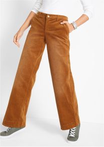 Pantalon large en velours côtelé extensible - marron - taille 56 avec coton - bonprix