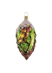 Christmas bauble: Winter cone with goldfinch