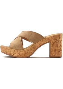 Lascana Dames slippers in taupe ,maat 36, Witt, 100% Leer