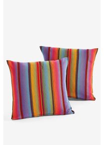 bonprix Plaid de rayas, azul, pack de 2 fundas de cojín 40/40 cm